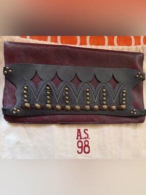 A.S. 98 Leather Studded Clutch Bag - Burgundy & Black